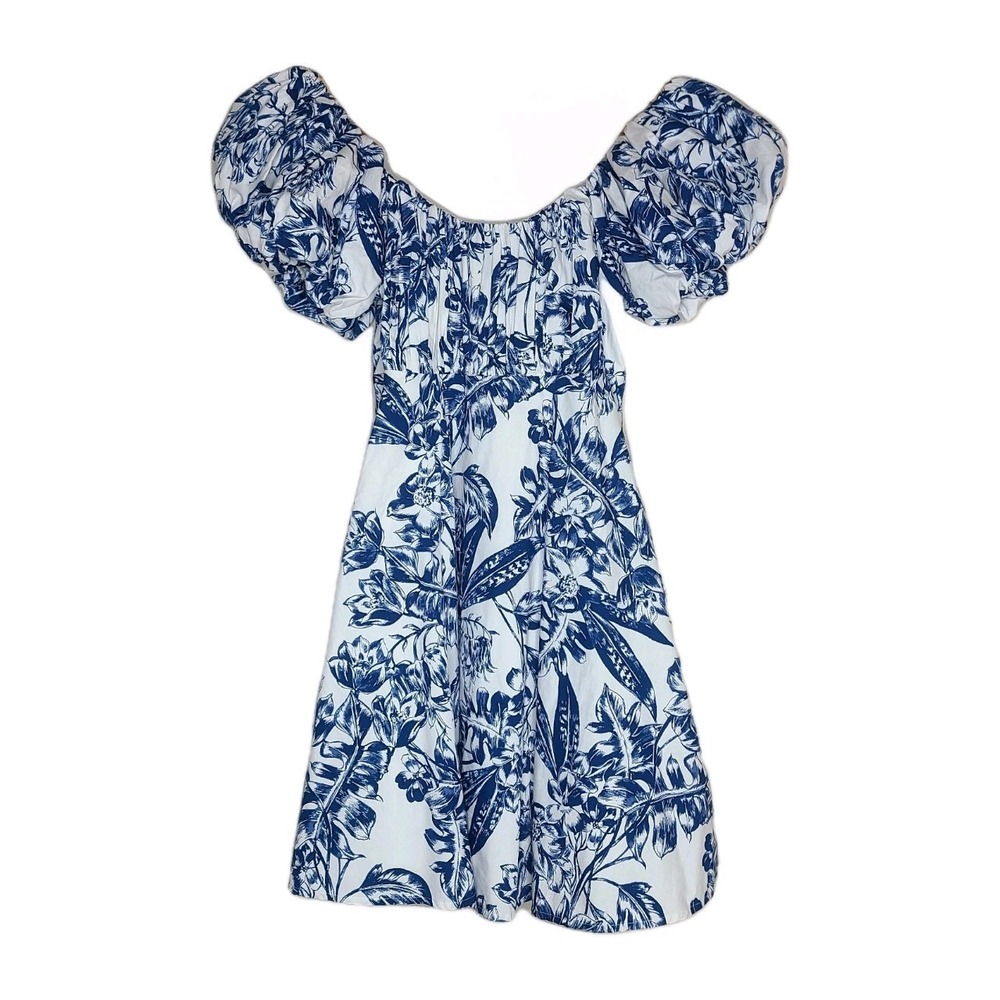 Abercrombie & Fitch Emerson Blue Floral Puff Sleeve Mini Dress Cotton Blend Sz S